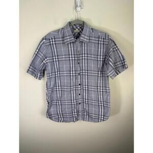 Burberry Brit Shirt Blue Gray Nova Check Short Sleeve Button Down Large